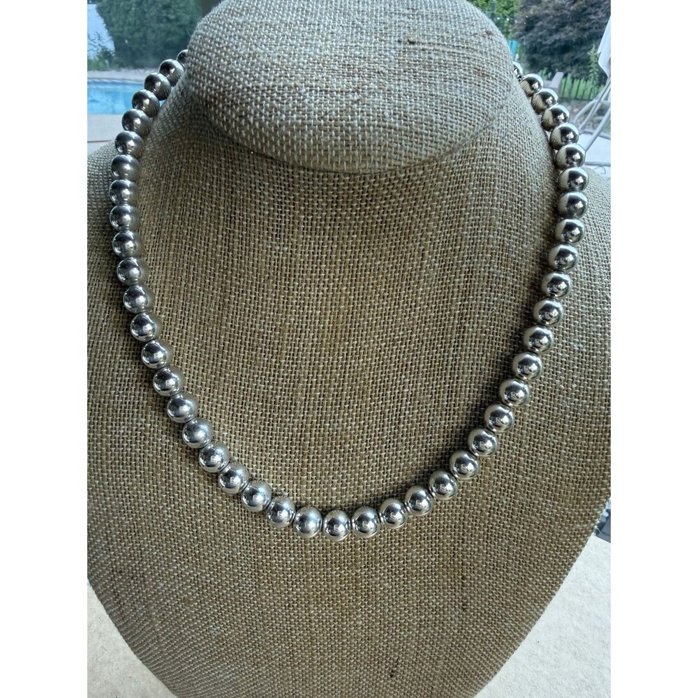 Sterling Silver 8mm Bead Necklace 18” Vintage